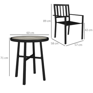 3 Piece Patio Bistro Set, Garden Dining Set with Plastic Top, 2 Stackable Chairs, Galvanised Steel Frame, Outdoor Dining Set for Balcony, Deck, Grey