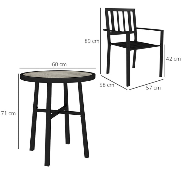 3 Piece Patio Bistro Set, Garden Dining Set with Plastic Top, 2 Stackable Chairs, Galvanised Steel Frame, Outdoor Dining Set for Balcony, Deck, Grey