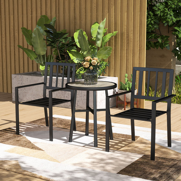 3 Piece Patio Bistro Set, Garden Dining Set with Plastic Top, 2 Stackable Chairs, Galvanised Steel Frame, Outdoor Dining Set for Balcony, Deck, Grey