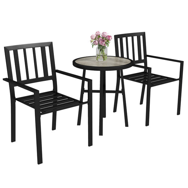 3 Piece Patio Bistro Set, Garden Dining Set with Plastic Top, 2 Stackable Chairs, Galvanised Steel Frame, Outdoor Dining Set for Balcony, Deck, Grey