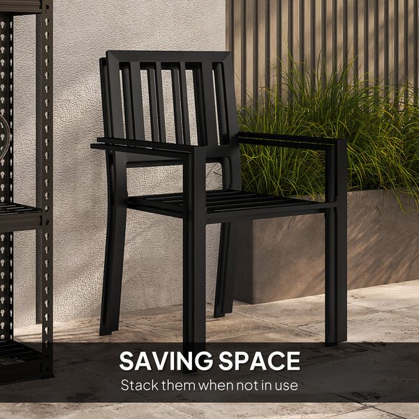 3 Piece Patio Bistro Set, Garden Dining Set with Plastic Top, 2 Stackable Chairs, Galvanised Steel Frame, Outdoor Dining Set for Balcony, Deck, Grey