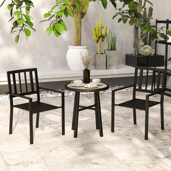 3 Piece Patio Bistro Set, Garden Dining Set with Plastic Top, 2 Stackable Chairs, Galvanised Steel Frame, Outdoor Dining Set for Balcony, Deck, Grey