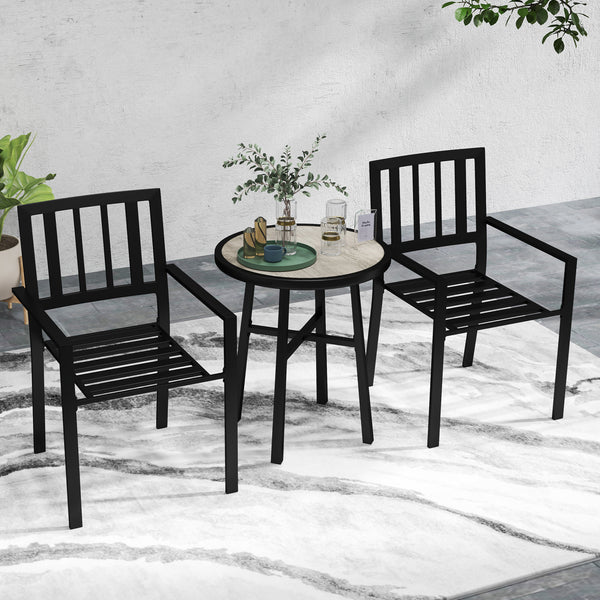 3 Piece Patio Bistro Set, Garden Dining Set with Plastic Top, 2 Stackable Chairs, Galvanised Steel Frame, Outdoor Dining Set for Balcony, Deck, Grey