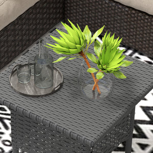 20" Patio Wicker Coffee Table, Outdoor Coffee Table with Plastic Board Underneath the Woven Tabletop for Patio, Garden, Balcony, Grey