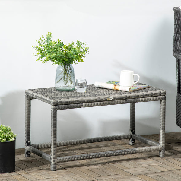 Patio Wicker End Table, Outdoor PE Rattan Side Table, with Plastic Board Under the Full Woven Table Top for Patio, Garden, Balcony, Mixed Grey
