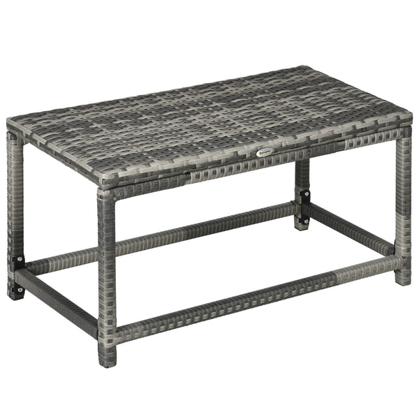 Patio Wicker End Table, Outdoor PE Rattan Side Table, with Plastic Board Under the Full Woven Table Top for Patio, Garden, Balcony, Mixed Grey