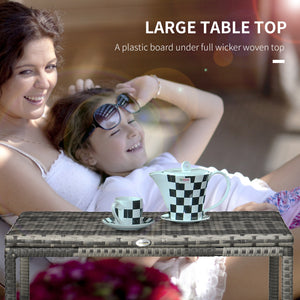 Patio Wicker End Table, Outdoor PE Rattan Side Table, with Plastic Board Under the Full Woven Table Top for Patio, Garden, Balcony, Mixed Grey