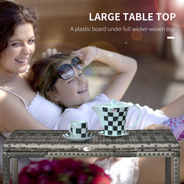 Patio Wicker End Table, Outdoor PE Rattan Side Table, with Plastic Board Under the Full Woven Table Top for Patio, Garden, Balcony, Mixed Grey