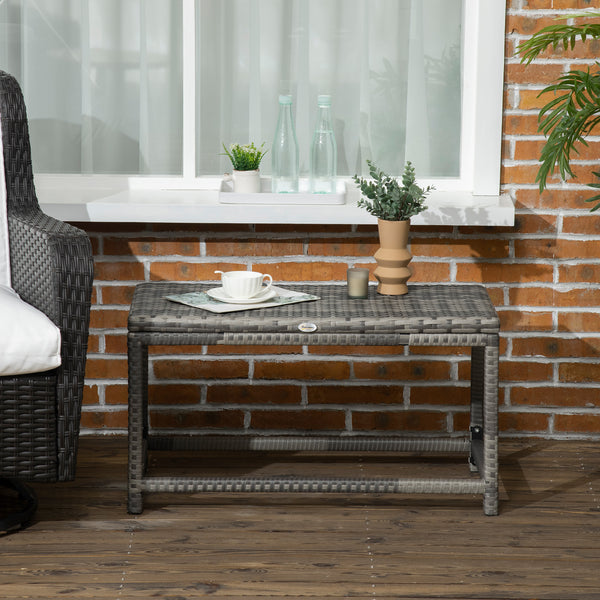 Patio Wicker End Table, Outdoor PE Rattan Side Table, with Plastic Board Under the Full Woven Table Top for Patio, Garden, Balcony, Mixed Grey