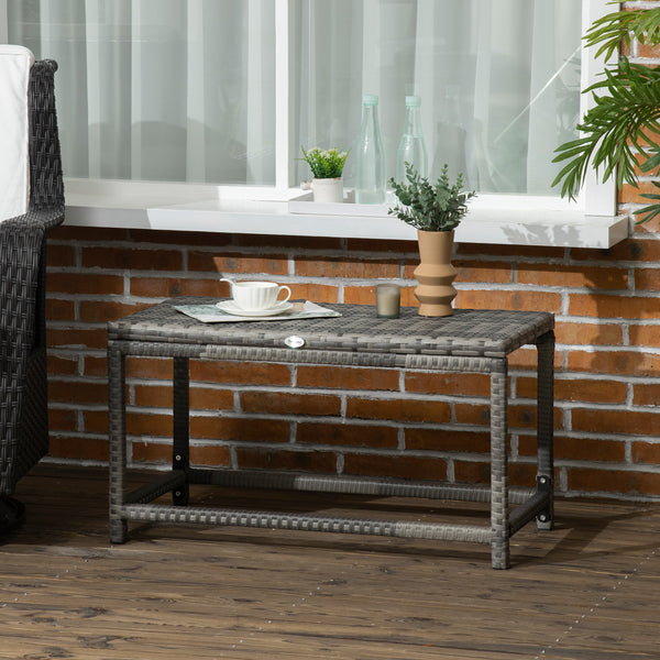 Patio Wicker End Table, Outdoor PE Rattan Side Table, with Plastic Board Under the Full Woven Table Top for Patio, Garden, Balcony, Mixed Grey