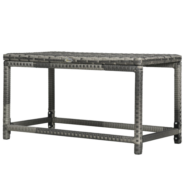 Patio Wicker End Table, Outdoor PE Rattan Side Table, with Plastic Board Under the Full Woven Table Top for Patio, Garden, Balcony, Mixed Grey