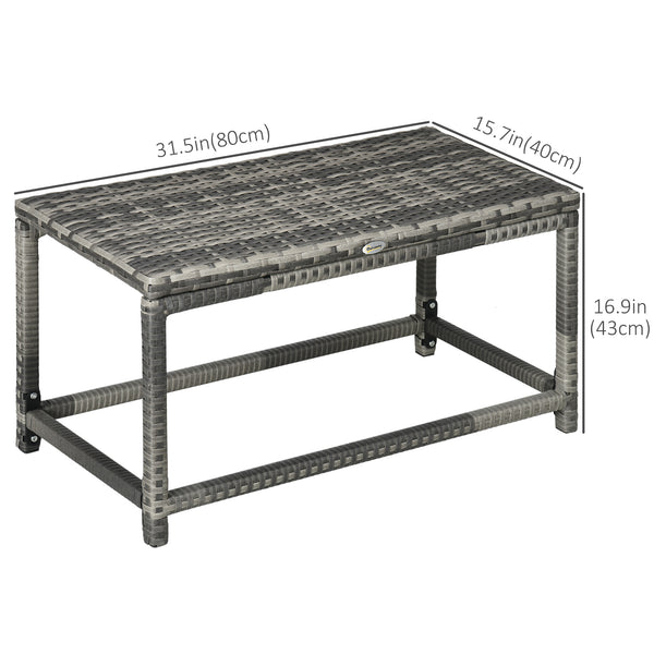 Patio Wicker End Table, Outdoor PE Rattan Side Table, with Plastic Board Under the Full Woven Table Top for Patio, Garden, Balcony, Mixed Grey