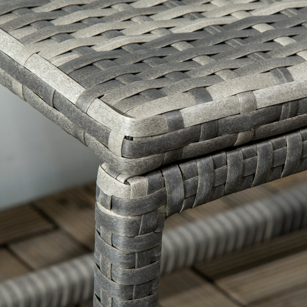 Patio Wicker End Table, Outdoor PE Rattan Side Table, with Plastic Board Under the Full Woven Table Top for Patio, Garden, Balcony, Mixed Grey