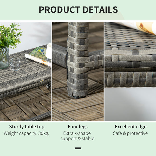 Patio Wicker End Table, Outdoor PE Rattan Side Table, with Plastic Board Under the Full Woven Table Top for Patio, Garden, Balcony, Mixed Grey