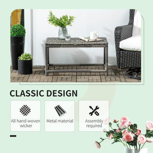 Patio Wicker End Table, Outdoor PE Rattan Side Table, with Plastic Board Under the Full Woven Table Top for Patio, Garden, Balcony, Mixed Grey