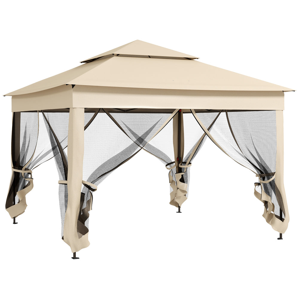 Outsunny 11' x 11' Pop Up Canopy, Outdoor Patio Gazebo Shelter with Removable Zipper Netting, Instant Event Tent w/ 114 Square Feet of Shade and Carry Bag for Backyard, Garden, Beige