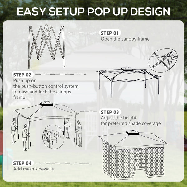 Outsunny 11' x 11' Pop Up Canopy, Outdoor Patio Gazebo Shelter with Removable Zipper Netting, Instant Event Tent w/ 114 Square Feet of Shade and Carry Bag for Backyard, Garden, Beige