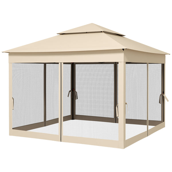 Outsunny 11' x 11' Pop Up Canopy, Outdoor Patio Gazebo Shelter with Removable Zipper Netting, Instant Event Tent w/ 114 Square Feet of Shade and Carry Bag for Backyard, Garden, Beige