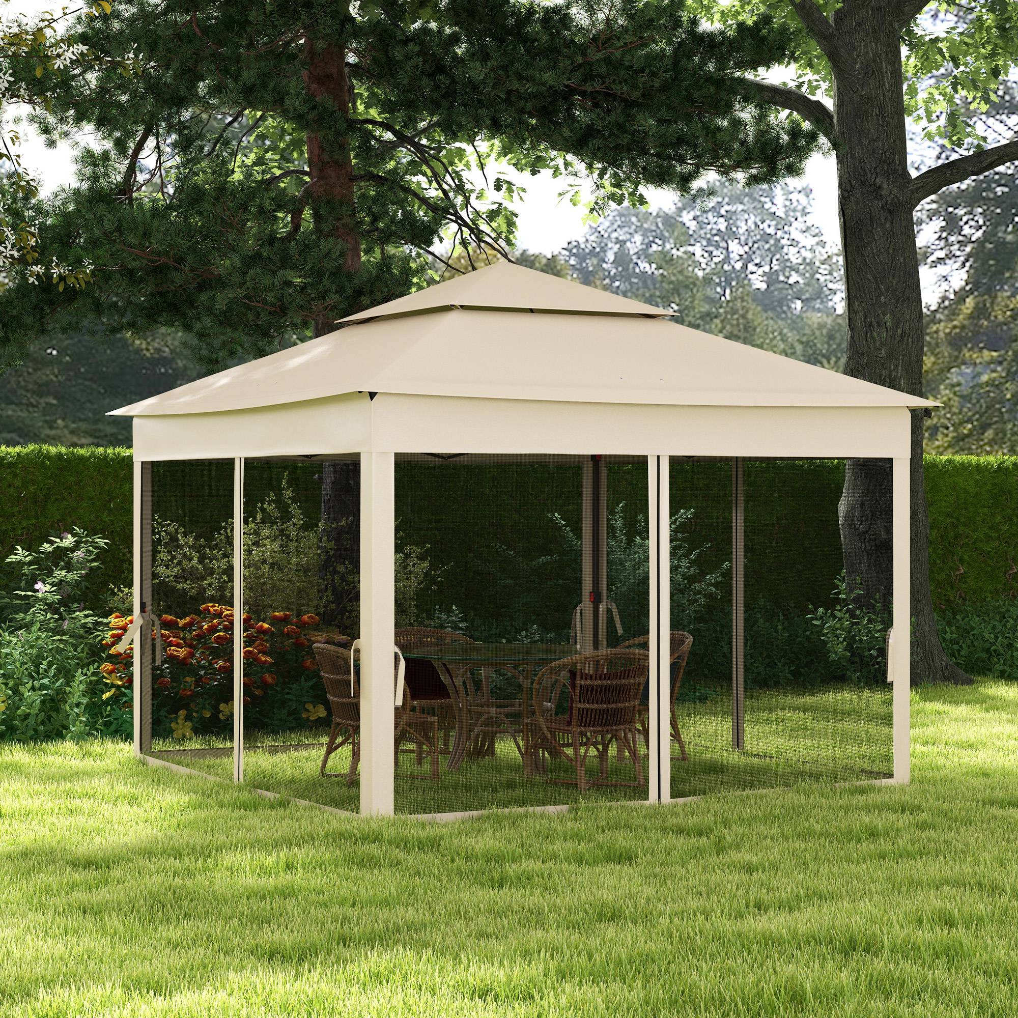小物 traditionalwhetherwearFOLDINGBAMBOOMINI Outsunny 11'x11' Pop-Up Gazebo Shelter with Zipper Netting