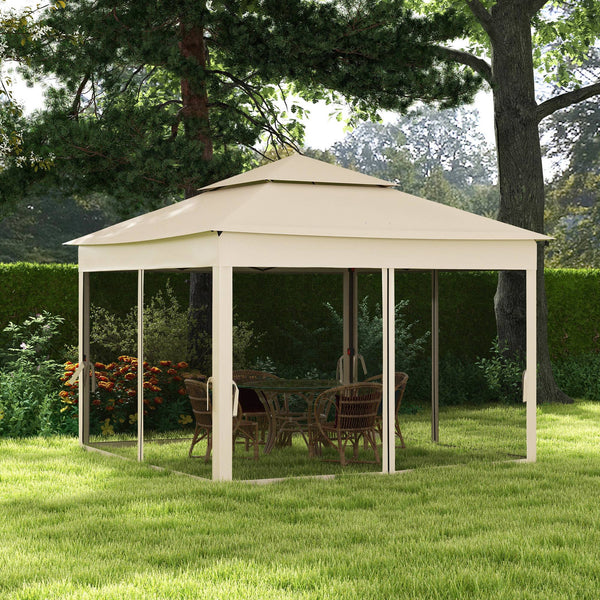 3 x 3(m) Pop Up Gazebo, Double-roof Garden Tent with Netting and Carry Bag, Party Event Shelter for Outdoor Patio, Cream White
