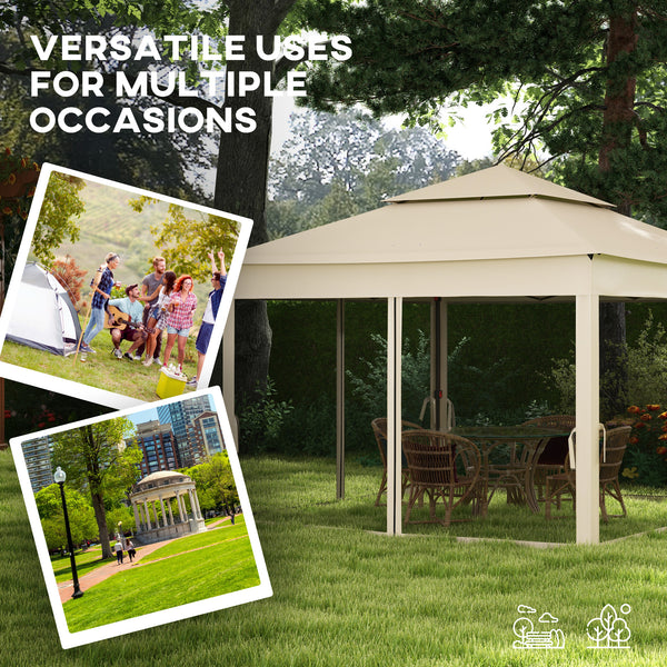 Outsunny 11' x 11' Pop Up Canopy, Outdoor Patio Gazebo Shelter with Removable Zipper Netting, Instant Event Tent w/ 114 Square Feet of Shade and Carry Bag for Backyard, Garden, Beige