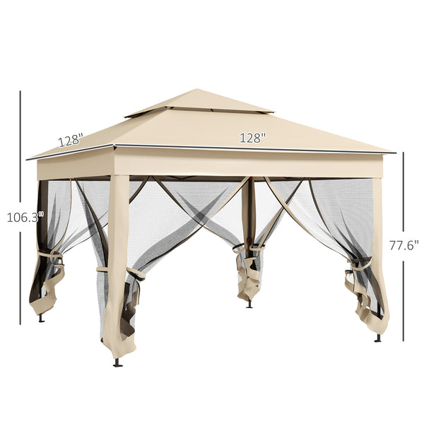 Outsunny 11' x 11' Pop Up Canopy, Outdoor Patio Gazebo Shelter with Removable Zipper Netting, Instant Event Tent w/ 114 Square Feet of Shade and Carry Bag for Backyard, Garden, Beige