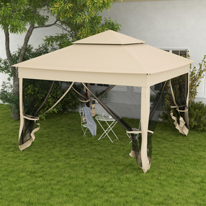 Outsunny 11' x 11' Pop Up Canopy, Outdoor Patio Gazebo Shelter with Removable Zipper Netting, Instant Event Tent w/ 114 Square Feet of Shade and Carry Bag for Backyard, Garden, Beige