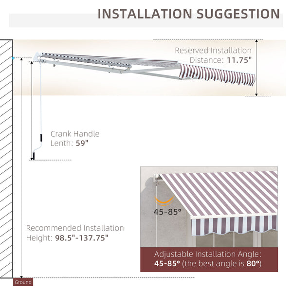 Outsunny 10' x 8' Retractable Awning, Patio Awnings, Sunshade Shelter w/ Manual Crank Handle, UV & Water-Resistant Fabric and Aluminum Frame for Deck, Balcony, Yard, Coffee Stripes