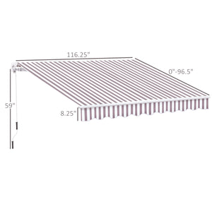 Outsunny 10' x 8' Retractable Awning, Patio Awnings, Sunshade Shelter w/ Manual Crank Handle, UV & Water-Resistant Fabric and Aluminum Frame for Deck, Balcony, Yard, Coffee Stripes