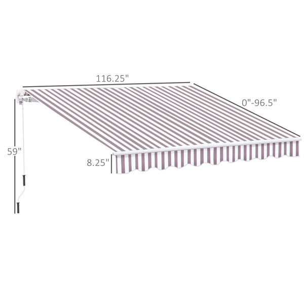 Outsunny 10' x 8' Retractable Awning, Patio Awnings, Sunshade Shelter w/ Manual Crank Handle, UV & Water-Resistant Fabric and Aluminum Frame for Deck, Balcony, Yard, Coffee Stripes