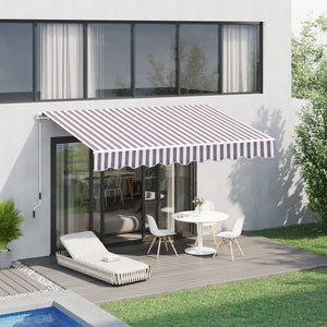 Outsunny 10' x 8' Retractable Awning, Patio Awnings, Sunshade Shelter w/ Manual Crank Handle, UV & Water-Resistant Fabric and Aluminum Frame for Deck, Balcony, Yard, Coffee Stripes