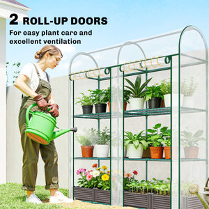 3 Tier Mini Greenhouse, Portable Greenhouse with 2 Roll-up Doors, Garden Hot House for Patio Garden Backyard, 56.3" x 18.1" x 64.6", Clear