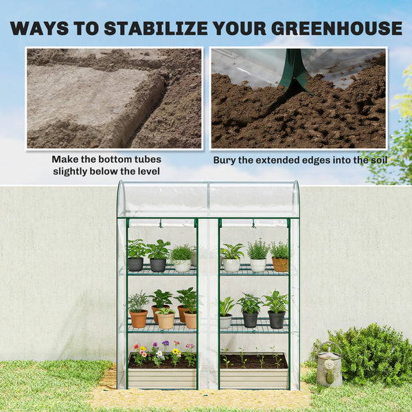 3 Tier Mini Greenhouse, Portable Greenhouse with 2 Roll-up Doors, Garden Hot House for Patio Garden Backyard, 56.3" x 18.1" x 64.6", Clear