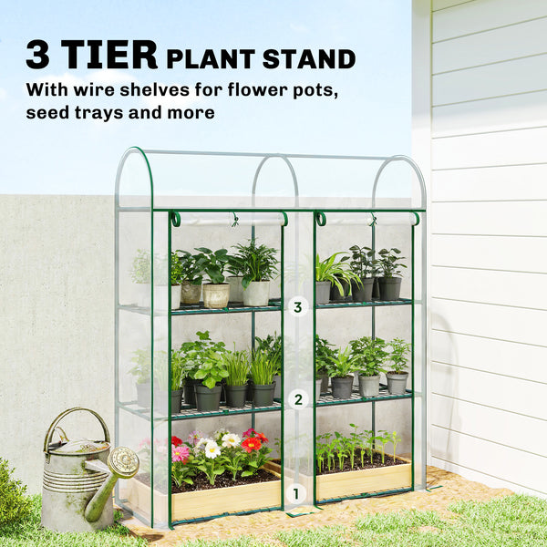 3 Tier Mini Greenhouse, Portable Greenhouse with 2 Roll-up Doors, Garden Hot House for Patio Garden Backyard, 56.3" x 18.1" x 64.6", Clear