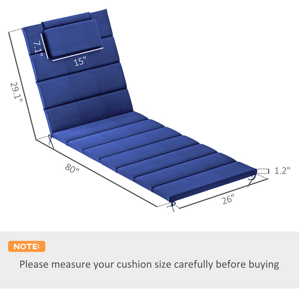 Outsunny Outdoor Lounge Chair Cushion Set of 2, UPF50+ 230gsm Olefin and 25D High-Density Foam, Foldable Patio Chaise Lounge Cushion Set, Fade Resistant for Lawn Pool, 80" x 26", Dark Blue