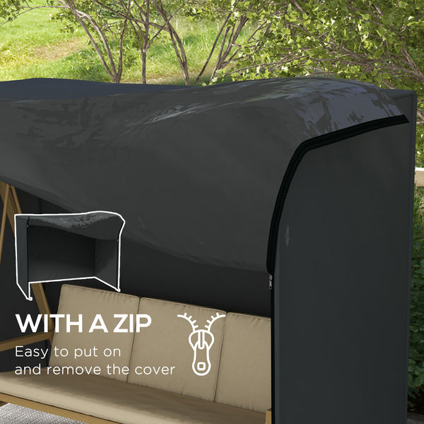 3 Seater Garden Swing Cover, Waterproof Swing Chair Cover, Windproof and Anti-UV 420D Outdoor Swing Bench Cover with Zip, 220 x 125 x 172cm, Black