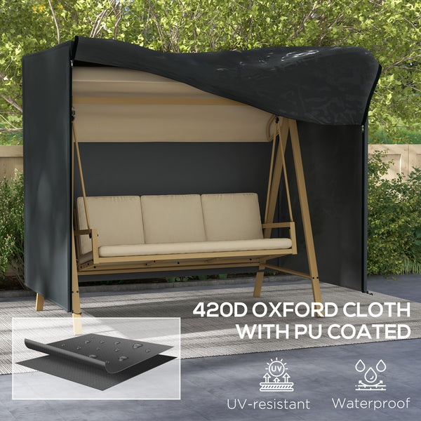 3 Seater Garden Swing Cover, Waterproof Swing Chair Cover, Windproof and Anti-UV 420D Outdoor Swing Bench Cover with Zip, 220 x 125 x 172cm, Black