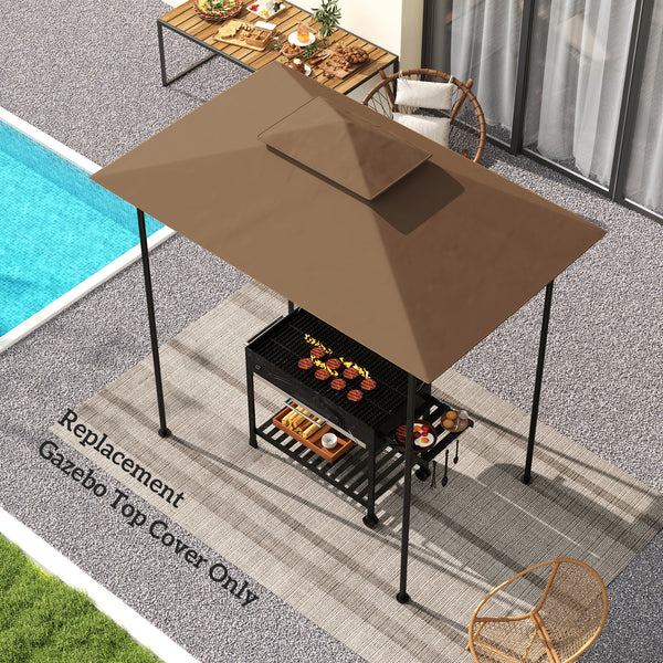 Outsunny Grill Gazebo Canopy Replacement Roof, UPF50+ Protected, 5' x 8' Outdoor BBQ Canopy Replacement Cover, Double Tiered Grill Canopy Replacement Cover, TOP COVER ONLY, Brown