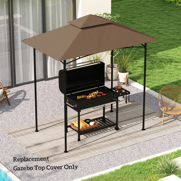 Outsunny Grill Gazebo Canopy Replacement Roof, UPF50+ Protected, 5' x 8' Outdoor BBQ Canopy Replacement Cover, Double Tiered Grill Canopy Replacement Cover, TOP COVER ONLY, Brown