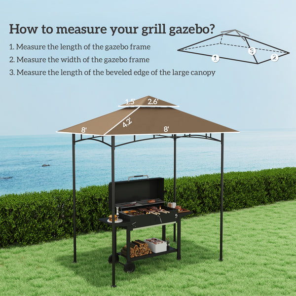 Outsunny Grill Gazebo Canopy Replacement Roof, UPF50+ Protected, 5' x 8' Outdoor BBQ Canopy Replacement Cover, Double Tiered Grill Canopy Replacement Cover, TOP COVER ONLY, Brown