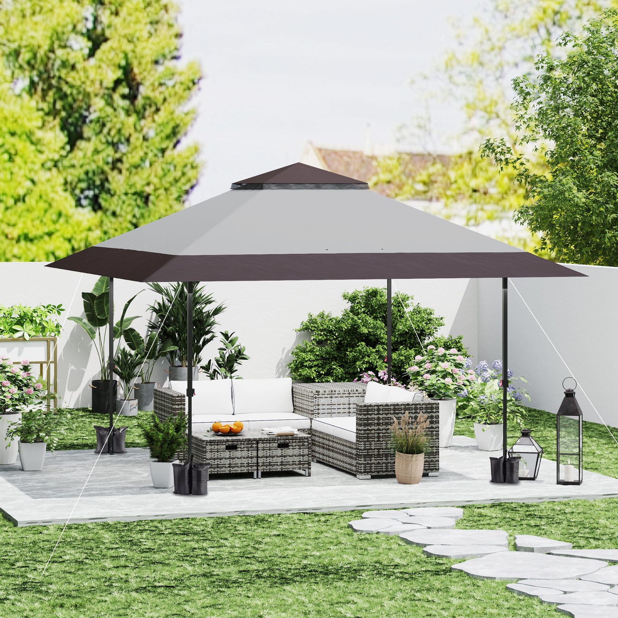 outdoor patio tents Outsunny 13' x 13' Pop Up Canopy Tent, UPF50+ Sun Protection