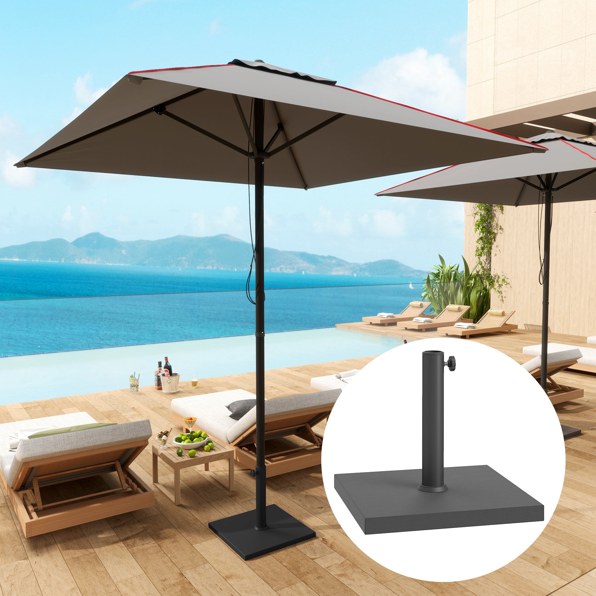 3 patio umbrella pole 10 FT Umbrella, Tier Outdoor Table with 8 Sturdy Glass Fiber Ribs and Push Button Tilt, Outdoor Patio Umbrellas for Market Pool Garden Backyard, 1.5" Pole, Champagne ( pool and beach OYOCO Patio Umbrella Light 3
