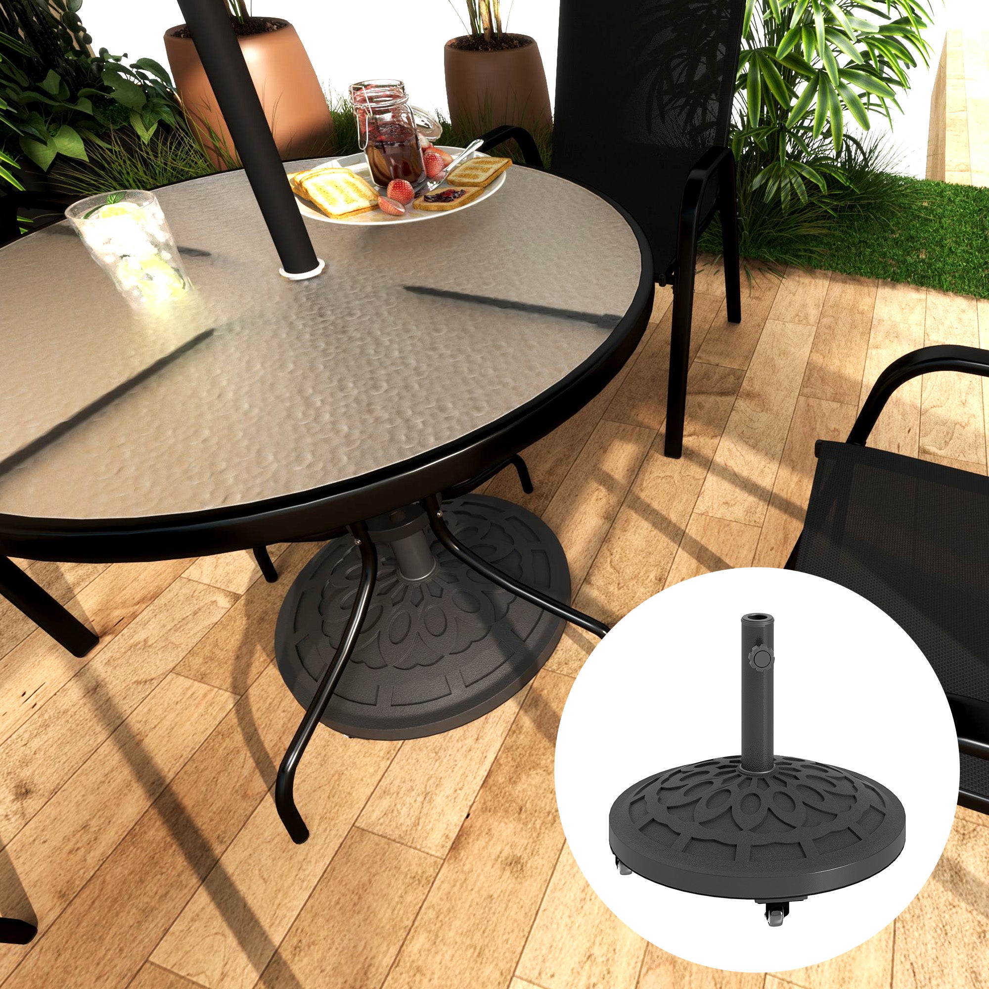 Outsunny 46 lbs Patio Umbrella Base with Wheels, Black
