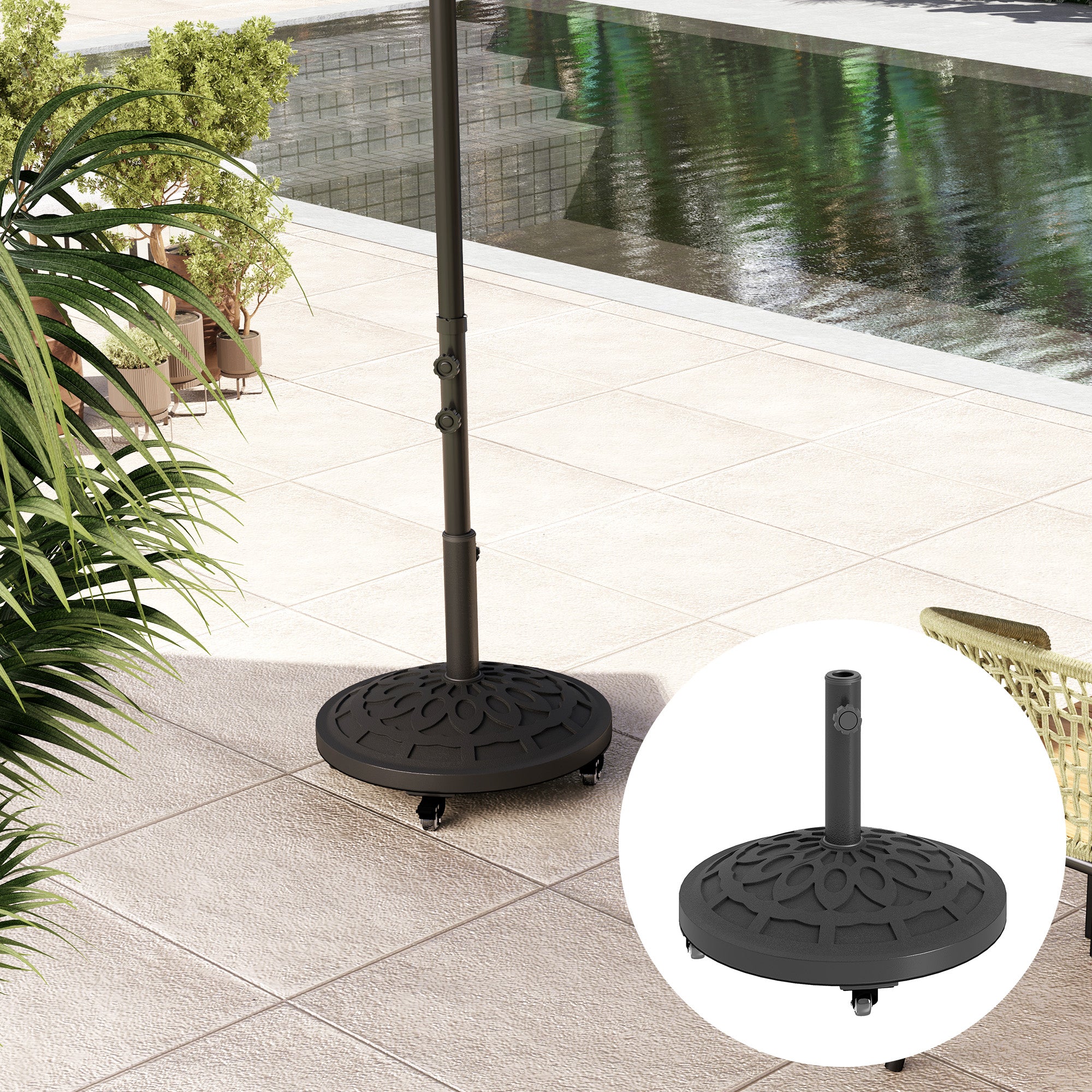 Outsunny 46 lbs Patio Umbrella Base with Wheels, Black