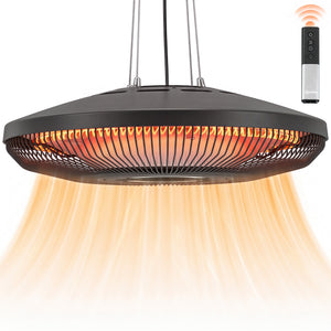 Hanging Electric Patio Heater with LED Light, 1000/2000 W IP65 Waterproof Ceiling Mounted Outdoor Infrared Heater with Touch/Remote Control, 24-Hour Timer, Black