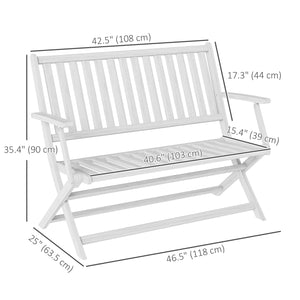Outdoor Bench, 46.5 inches Foldable Acacia Wood Loveseat with Backrest and Armrests, 705 lbs. Weight Capacity Garden Bench for Outdoors, Patio, Porch, Park, White