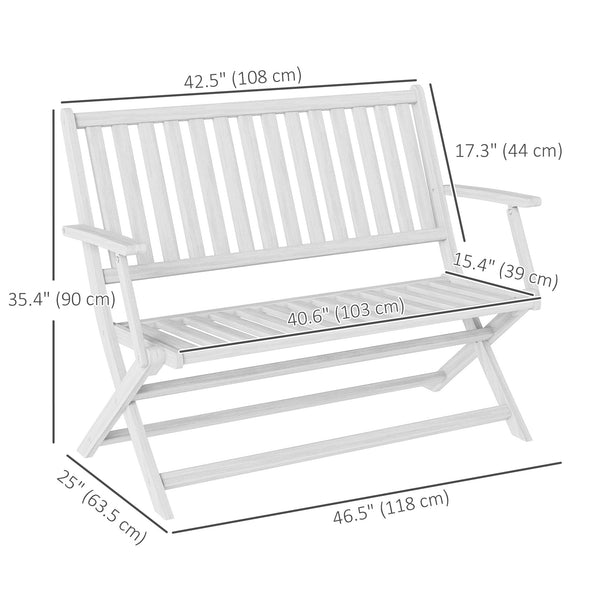 Outdoor Bench, 46.5 inches Foldable Acacia Wood Loveseat with Backrest and Armrests, 705 lbs. Weight Capacity Garden Bench for Outdoors, Patio, Porch, Park, White