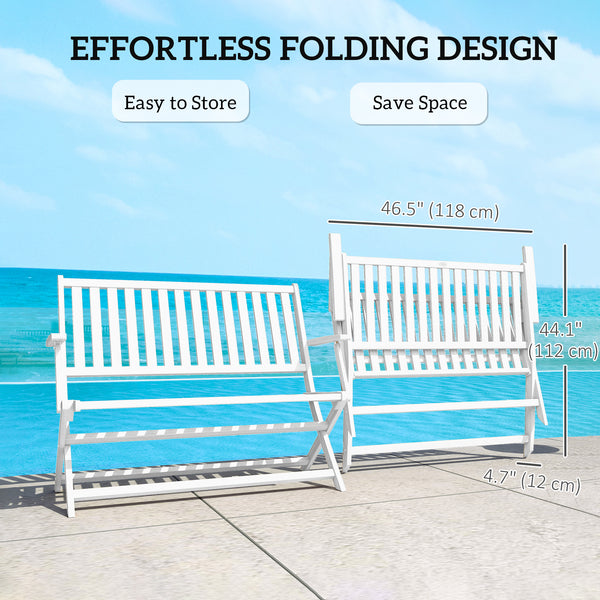 Outdoor Bench, 46.5 inches Foldable Acacia Wood Loveseat with Backrest and Armrests, 705 lbs. Weight Capacity Garden Bench for Outdoors, Patio, Porch, Park, White