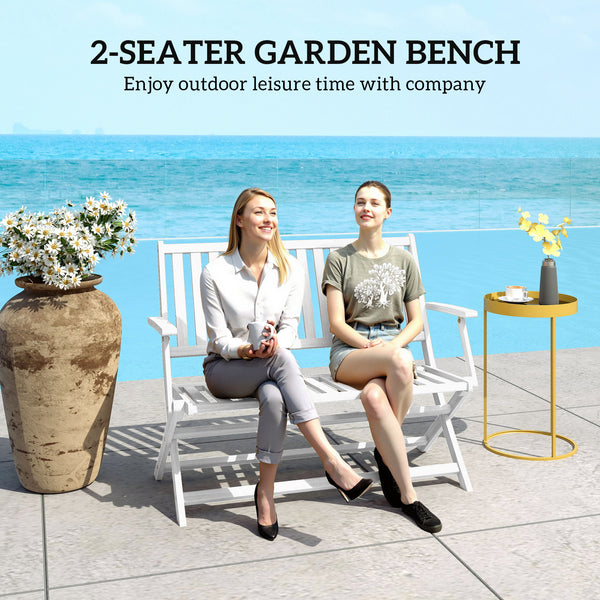 Outdoor Bench, 46.5 inches Foldable Acacia Wood Loveseat with Backrest and Armrests, 705 lbs. Weight Capacity Garden Bench for Outdoors, Patio, Porch, Park, White