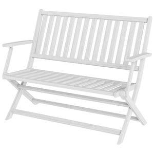 Outdoor Bench, 46.5 inches Foldable Acacia Wood Loveseat with Backrest and Armrests, 705 lbs. Weight Capacity Garden Bench for Outdoors, Patio, Porch, Park, White